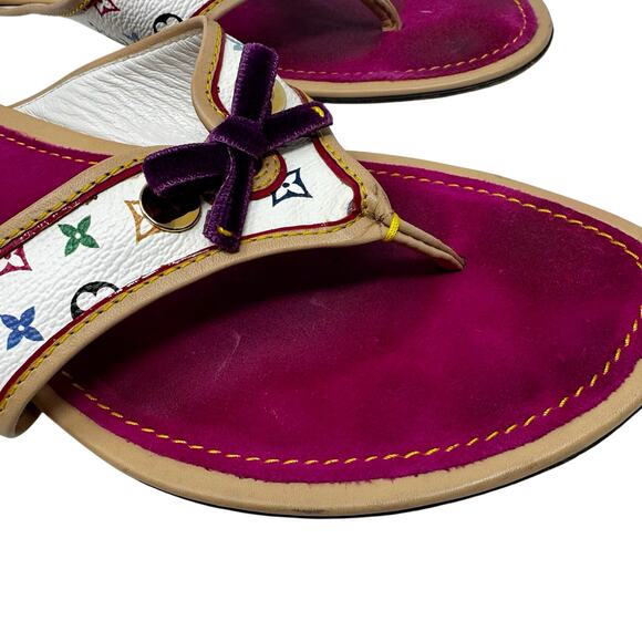 Louis Vuitton Murakami Multicolor Monogram Bow Sandals Pink Insole 38.5 - Picture 9 of 13